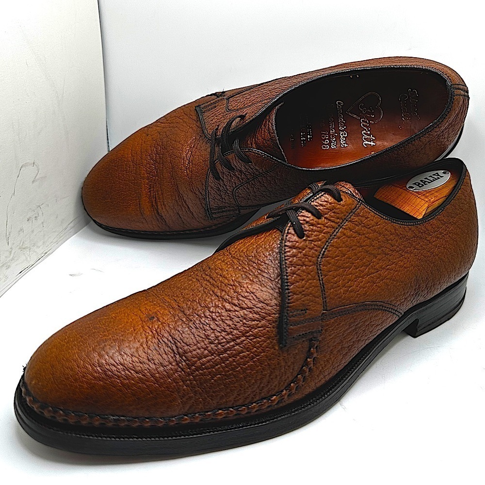 HARTT Imported Exotic Water Bison Mens Brown Derby Dress Shoes c. 1960 Sz.9E 🔥